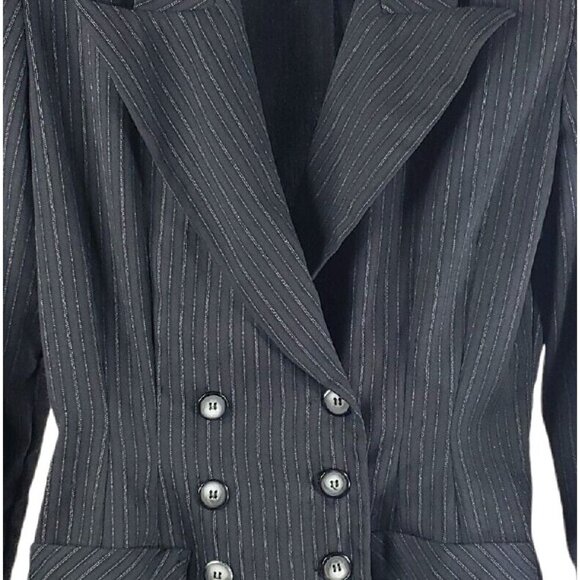All That Jazz Chorus Line Women Blazer Size 5/6 Black Pin Stripe Double Breasted - Picture 2 of 4